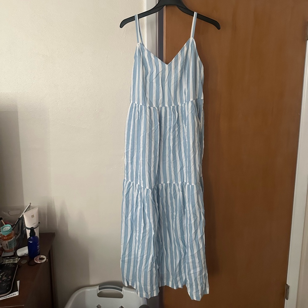 Blue and white stripe maxi dress